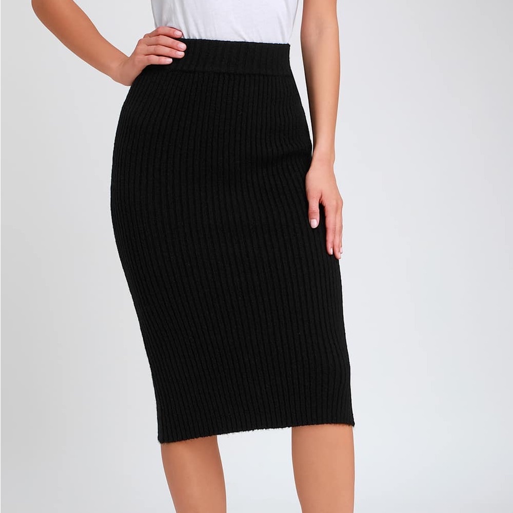 Women’s Lulu’s Hallis Black Ribbed Knit Midi Skirt Size Small |B61